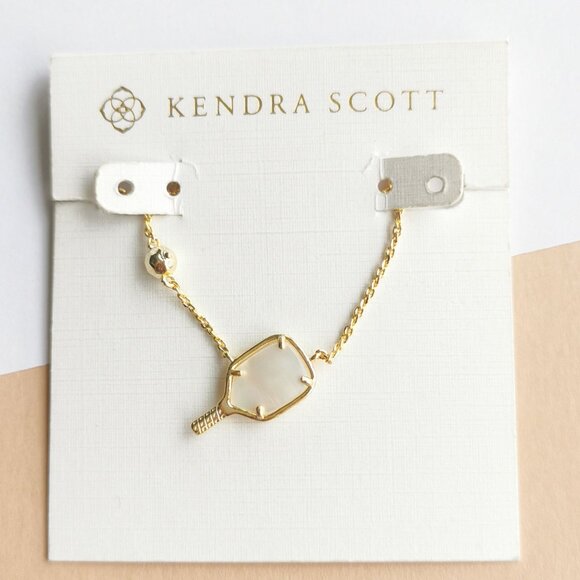 Kendra Scott Pickleball Pendant Necklace Gold Ivory Mother-of-Pearl - Picture 1 of 4